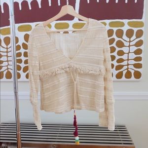 Cream crochet long sleeve top